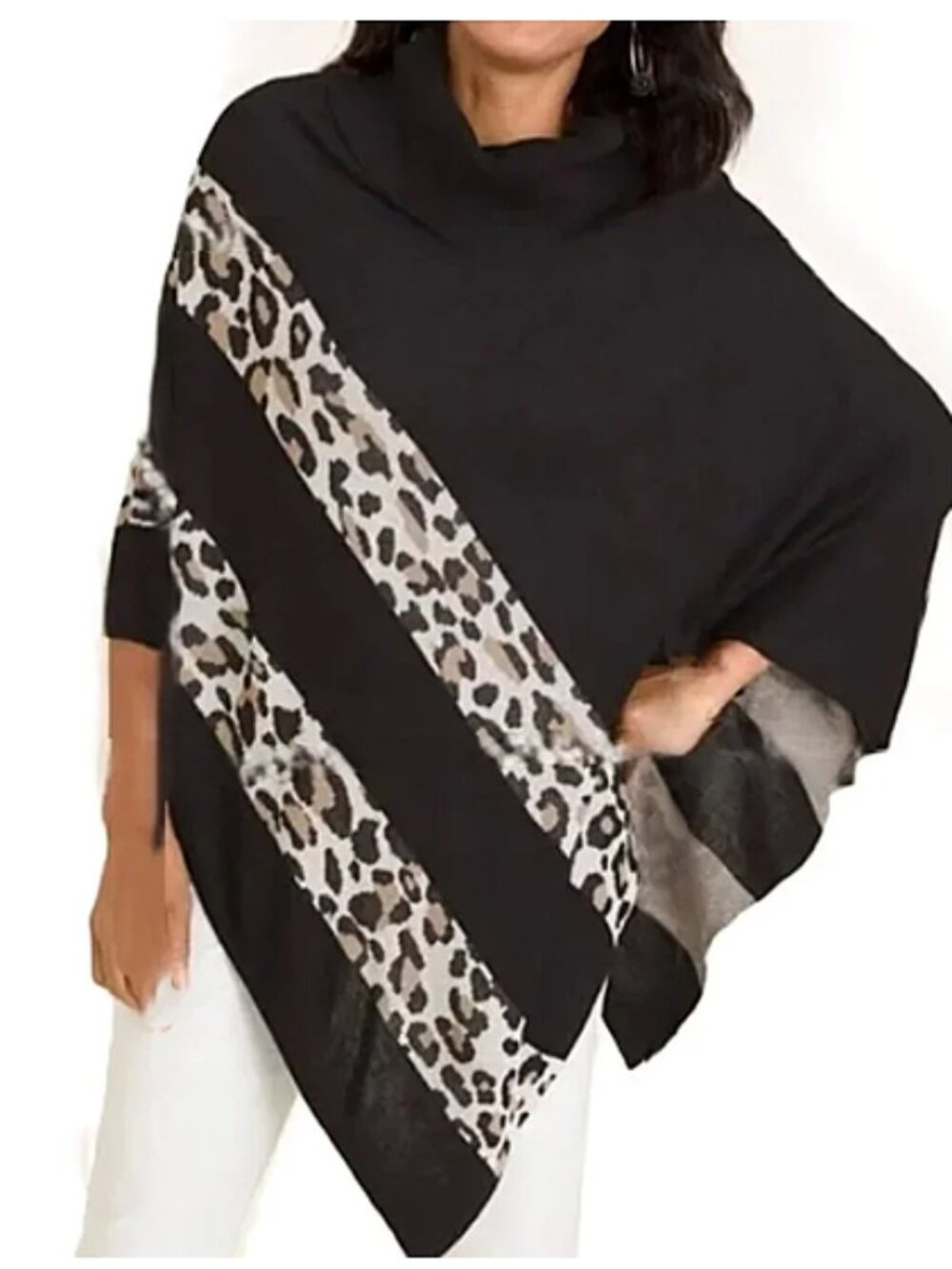Chico's Animal Print Asymmetrical Poncho Sweater size S/M
